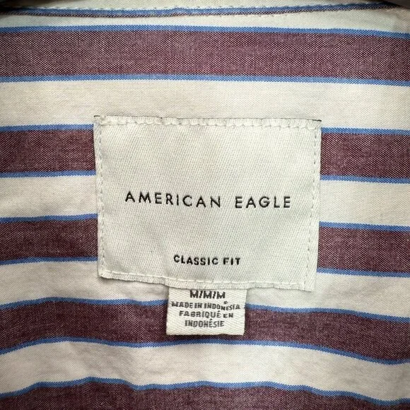American Eagle Mens Size M Classic Fit Striped Long Sleeve Button-Down Shirt - Picture 3 of 7